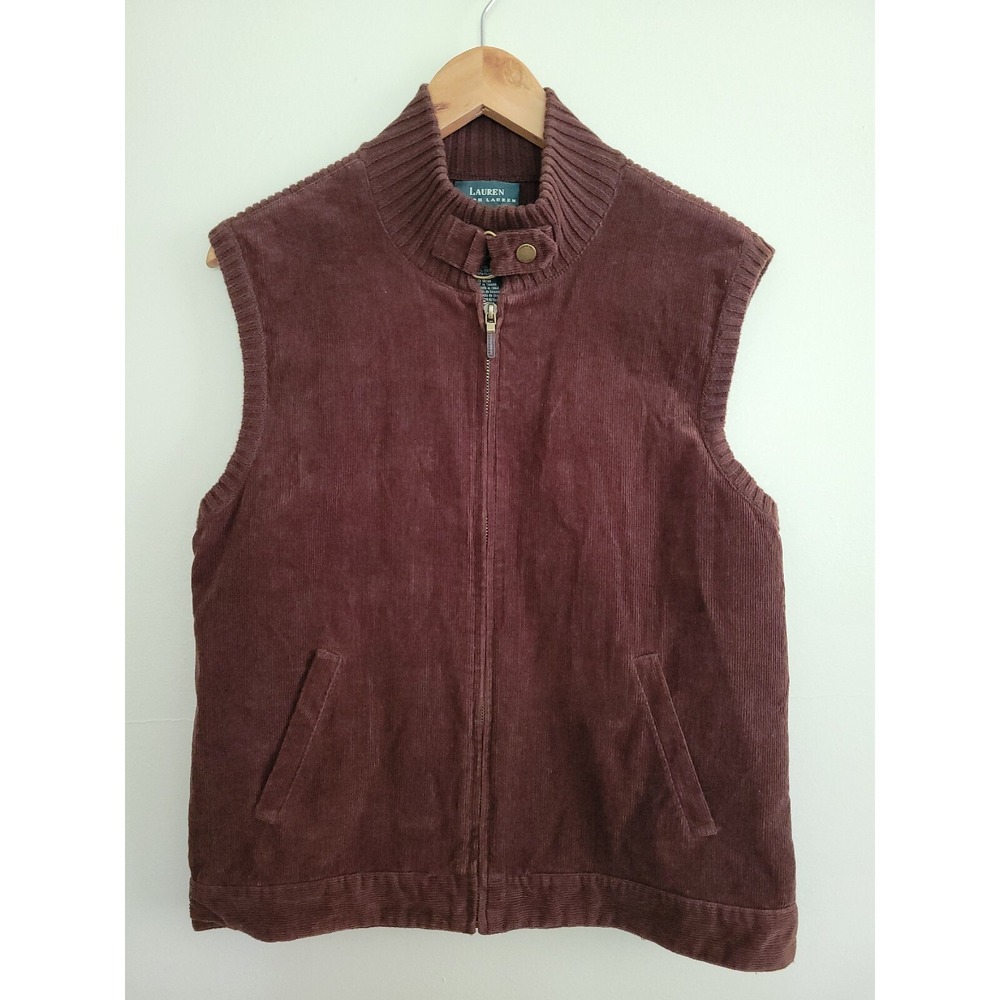 Lauren Ralph Lauren Womens Brown Corduroy Vest Size L Turtleneck 90s Preppy Gorp